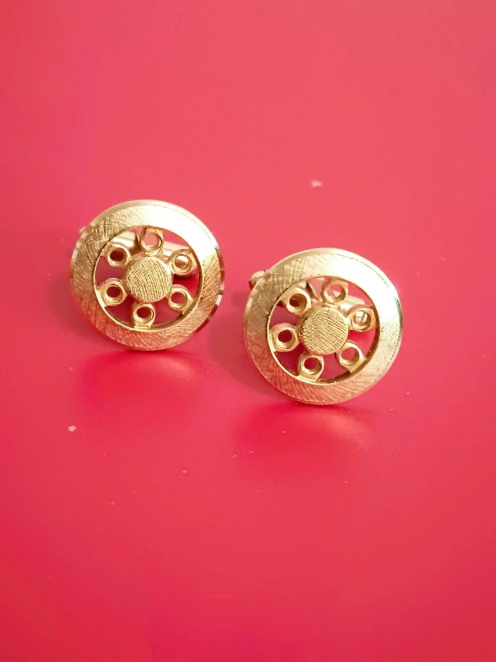 Anson Vintage Open Work Cufflinks Brushed Gold Tone Round
